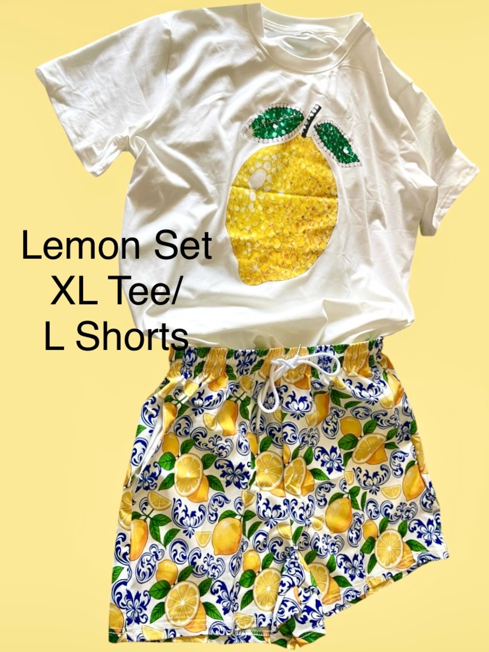 Lemons Set: Shorts L & T-Shirt XL Bright & Cheerful